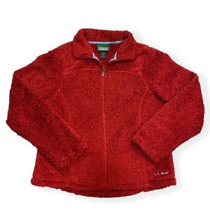 L.L. Bean Polartec Fuzzy Jacket Full Zipper Front Red Womens Medium